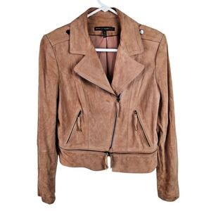 White House Black Market Suede Leather‎ Moto Jacket Tan Brown Women's M